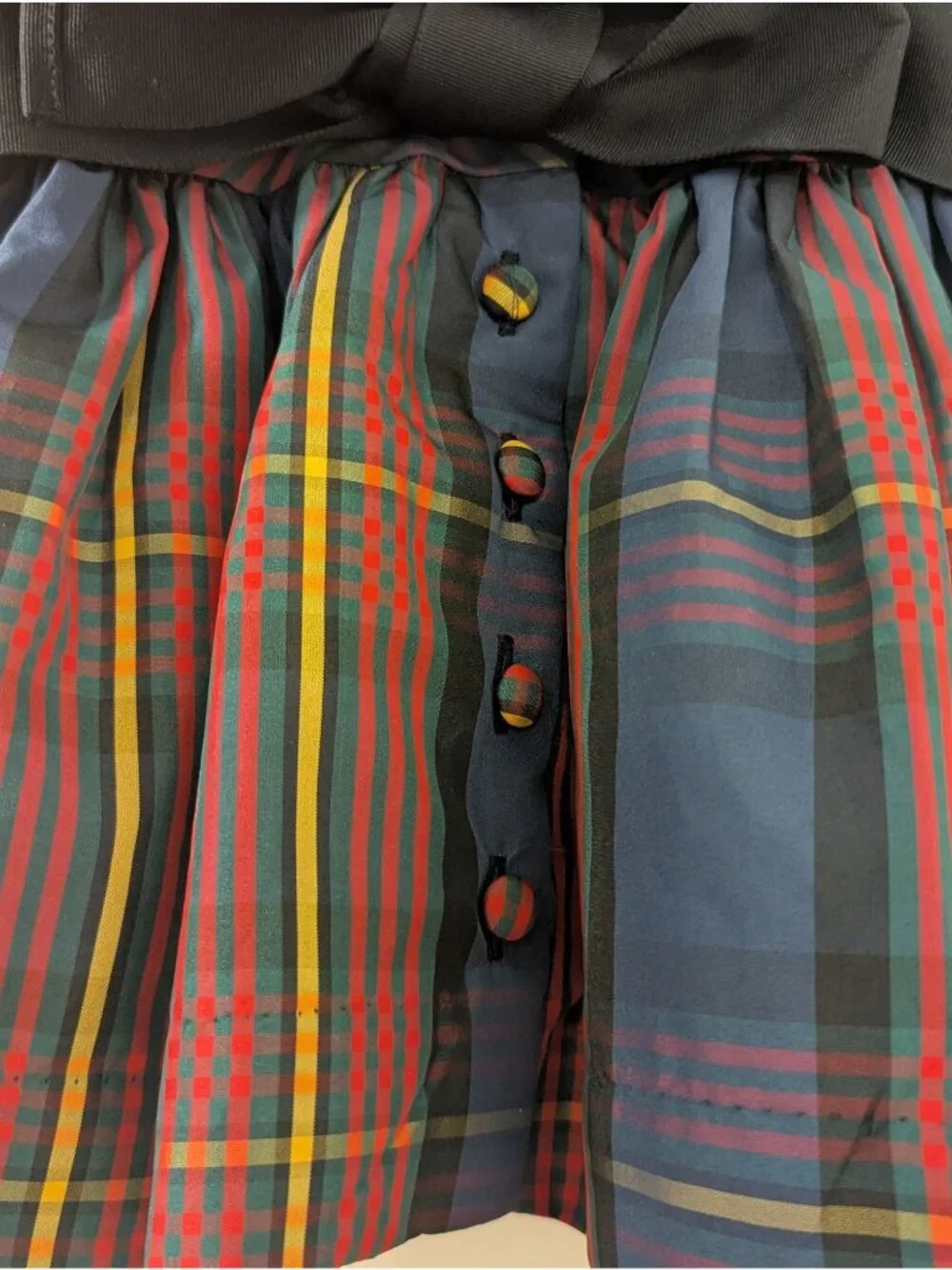 Ralph Lauren Holiday Tartan Girls Dress With Black Bow Sash & Back Buttons